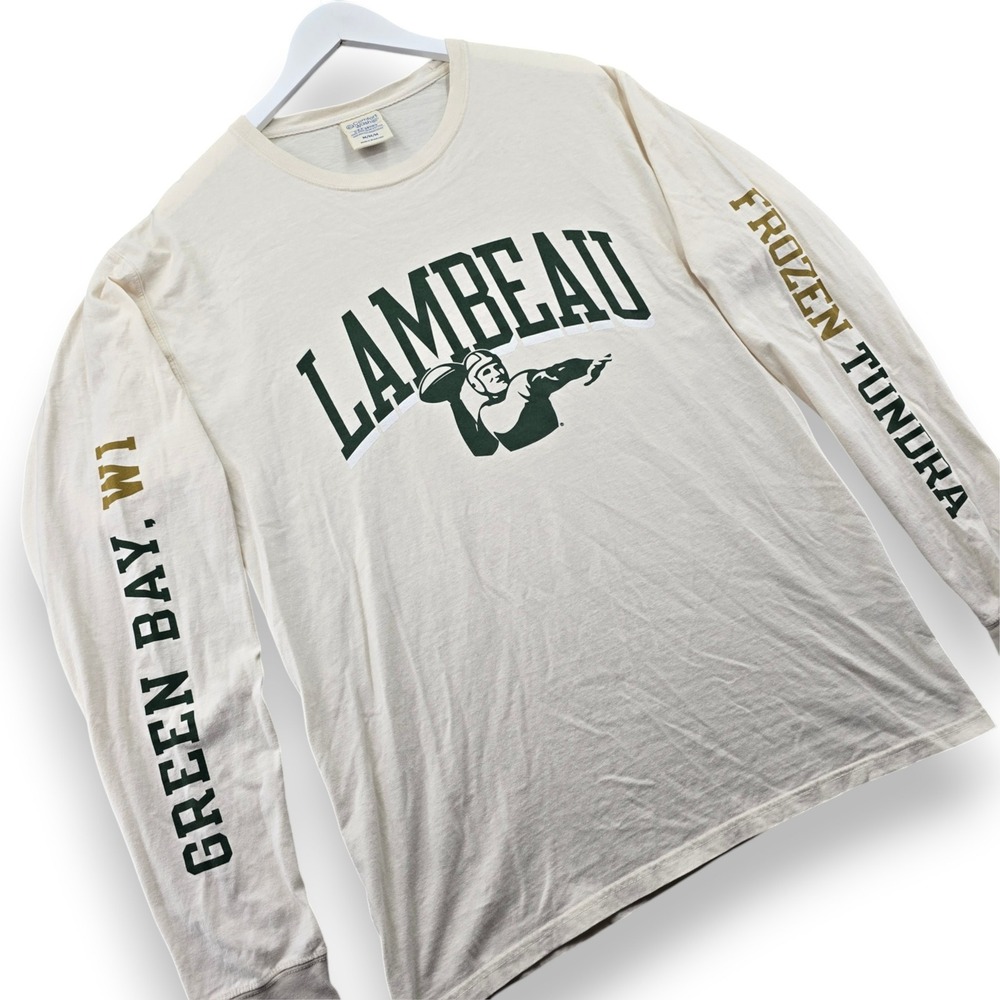Green Bay Lambeau Frozen Tundra Long Sleeve Shirt Men Medium Cream Packers
